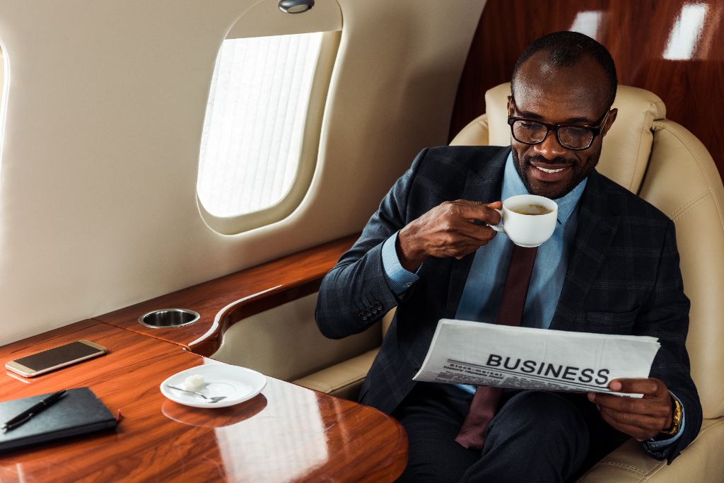Professional business executive enjoying premium travel experience